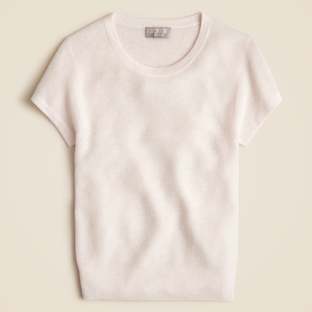 NWT J. Crew Ivory Cashmere Top Ribbed featherweight Short Sleeve T Shirt Medium